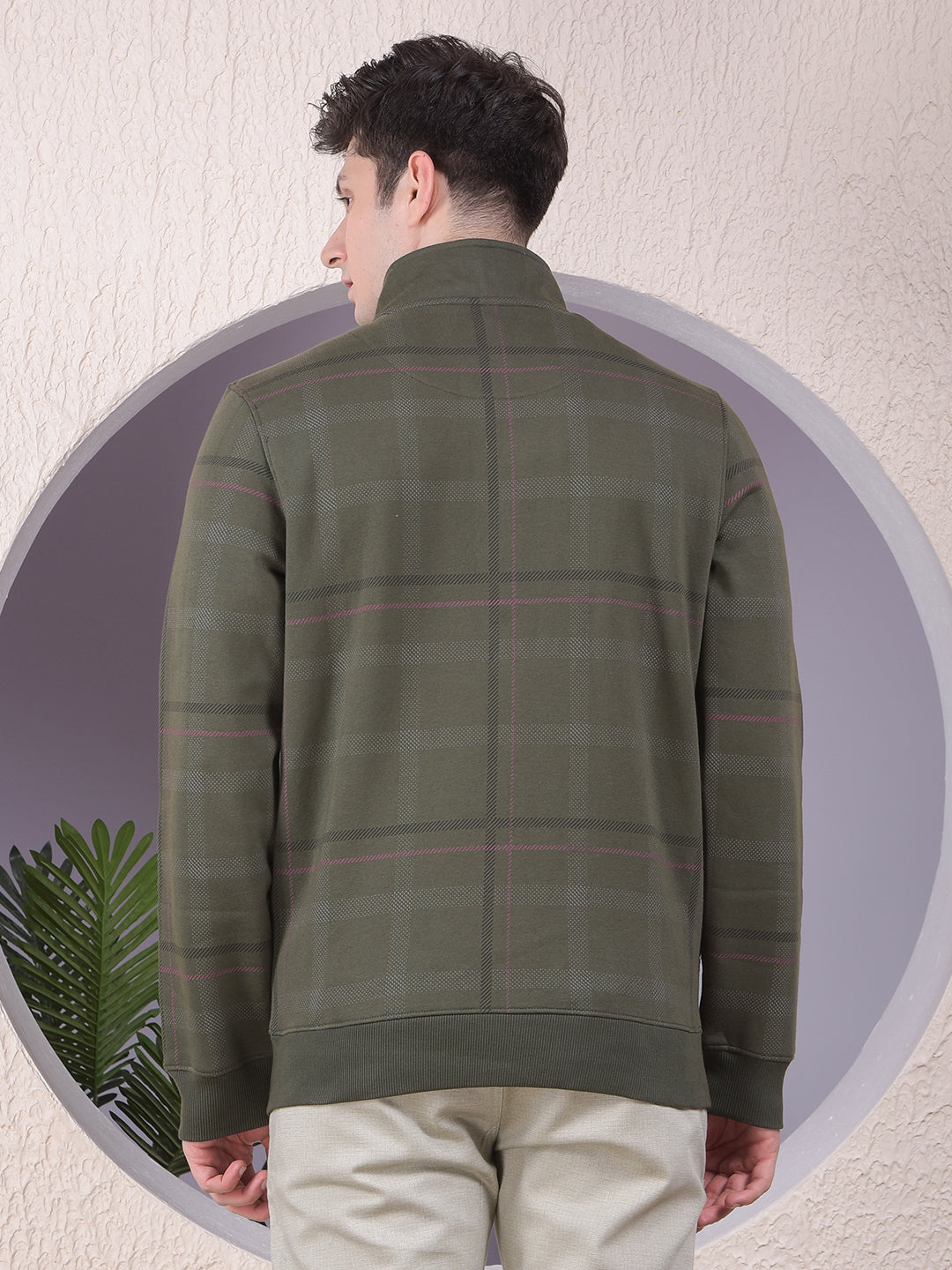 Classy Olive Checked Sweatshirt