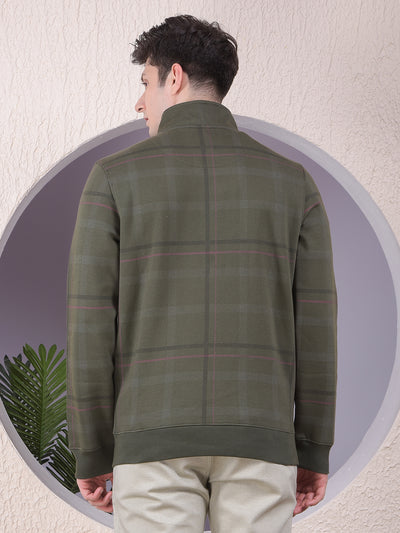 Classy Olive Checked Sweatshirt
