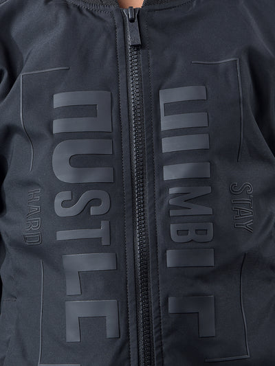 Black Typographic Print Bomber Jacket