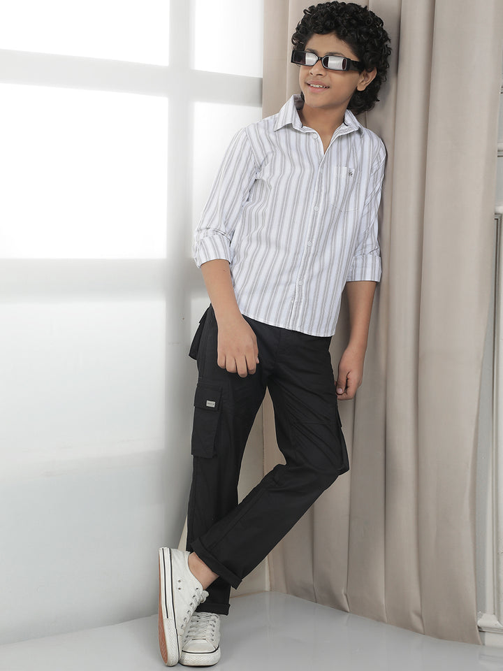 White 100% Cotton Striped Shirt