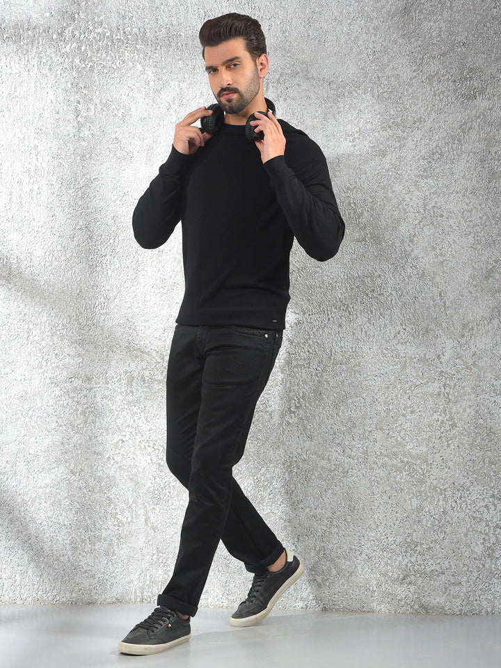 All-Day Comfort Black Jacquard Sweater