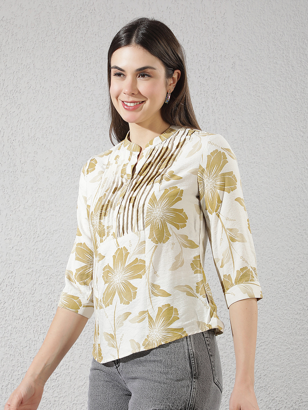 Olive Floral Print Top