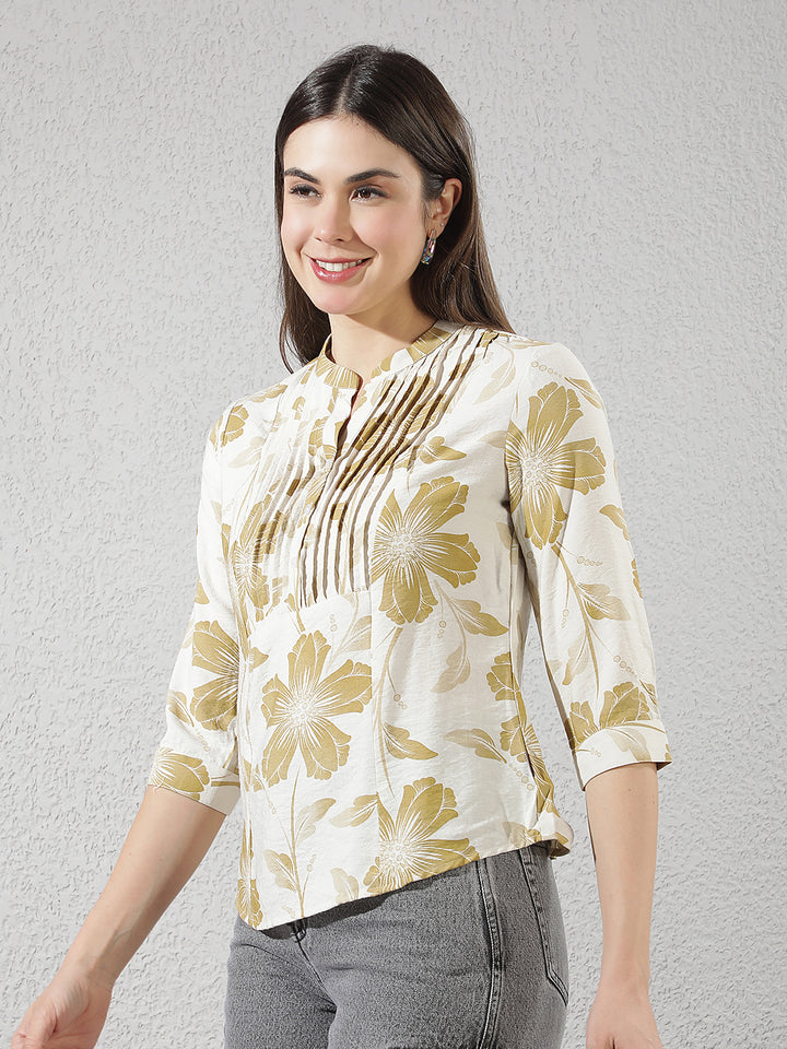Olive Floral Print Top