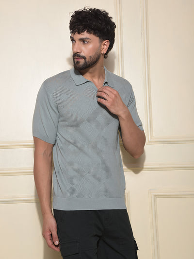 Green Jacquard Polo Neck T-Shirt