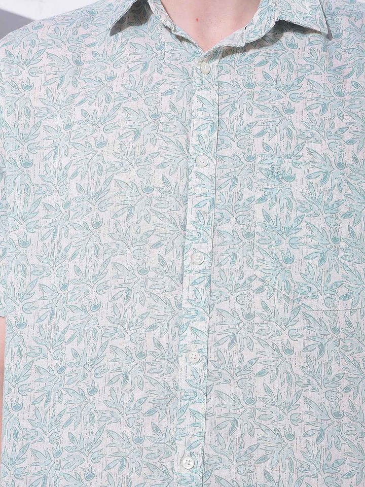 Green Floral Print Linen Shirt