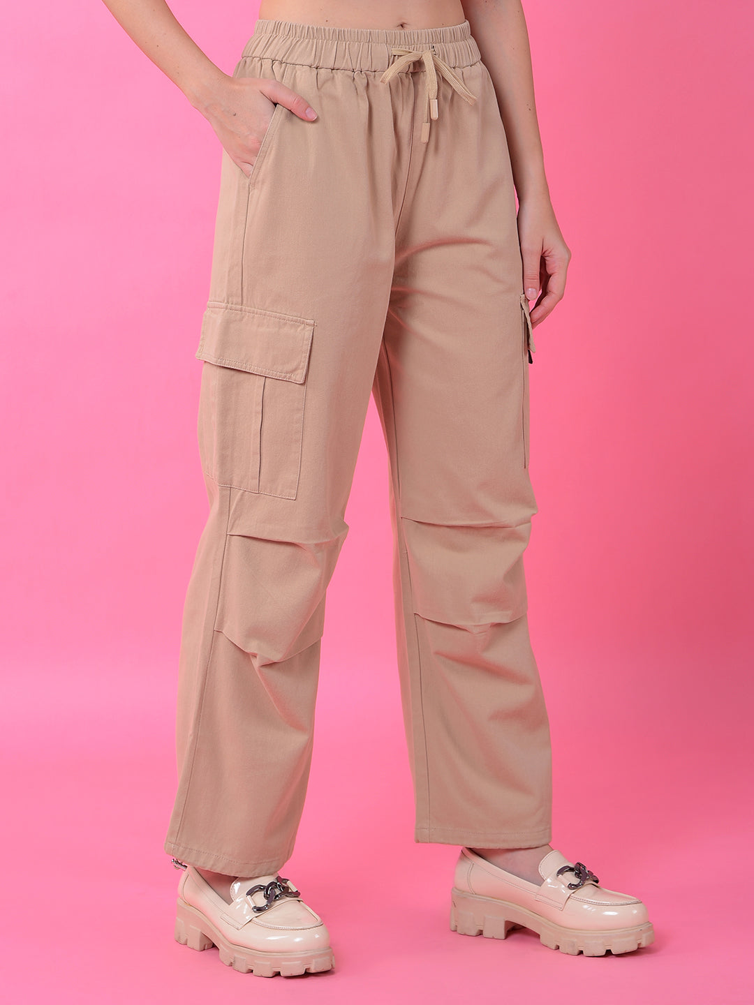 Beige Loose Fit Cargo Trousers