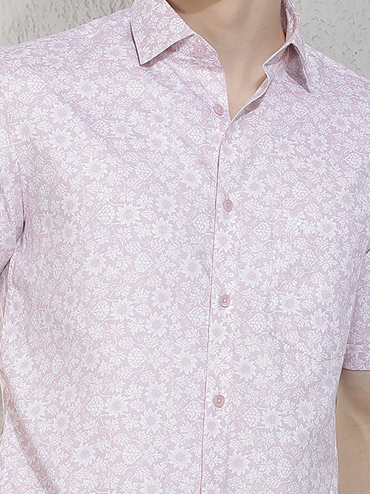 Pink Floral Print Modal Shirt