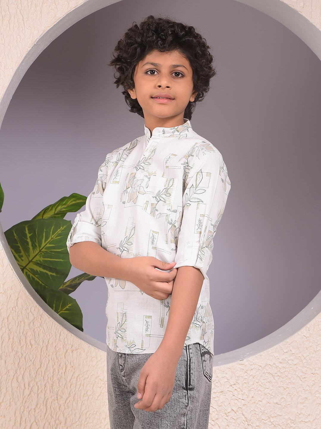 White Floral Print 100% Cotton Kurta