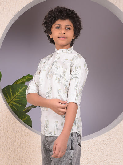 White Floral Print 100% Cotton Kurta