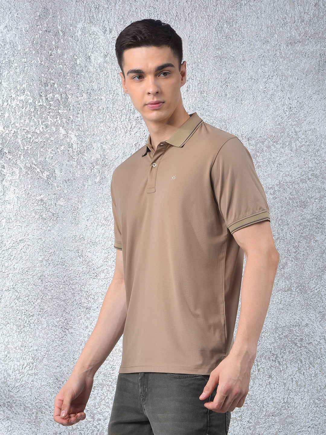 Beige Polo-Neck T-Shirt