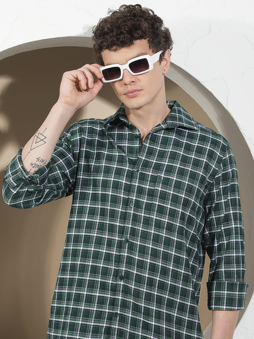 Fern Green 100% Cotton Checked Shirt