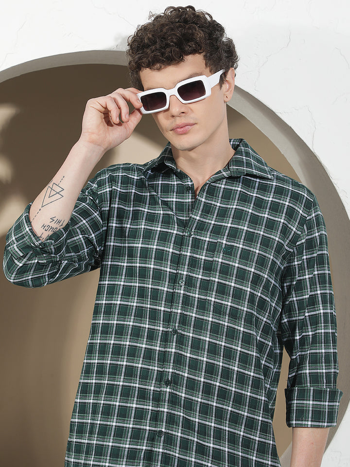 Fern Green 100% Cotton Checked Shirt