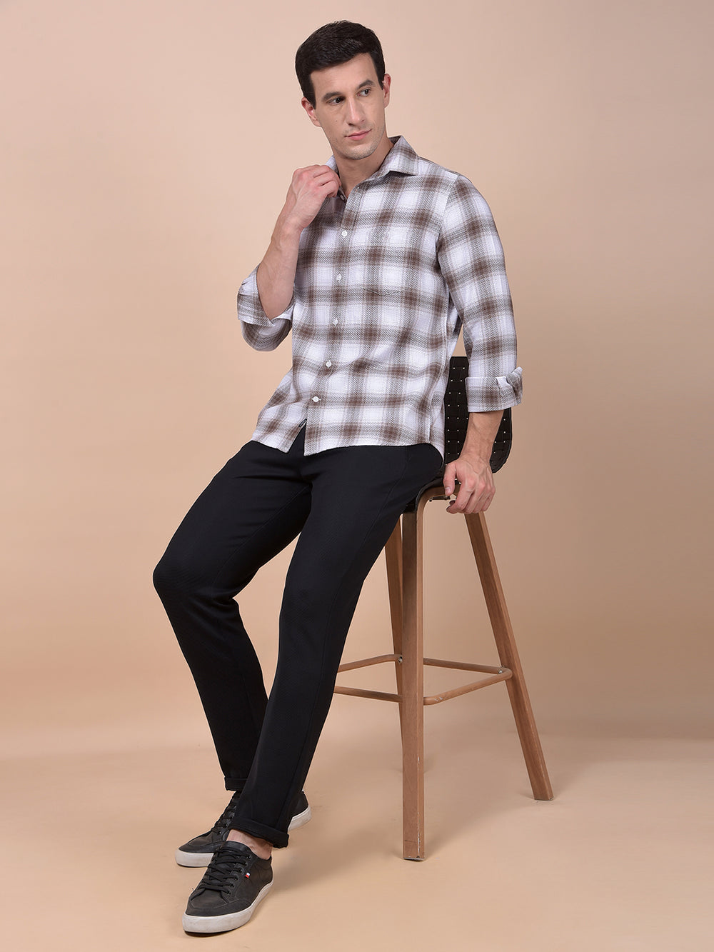 Brown Checked 100% Cotton Shirt