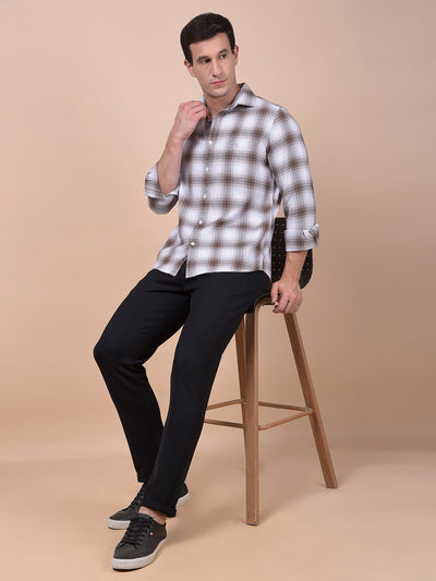 Brown Checked 100% Cotton Shirt