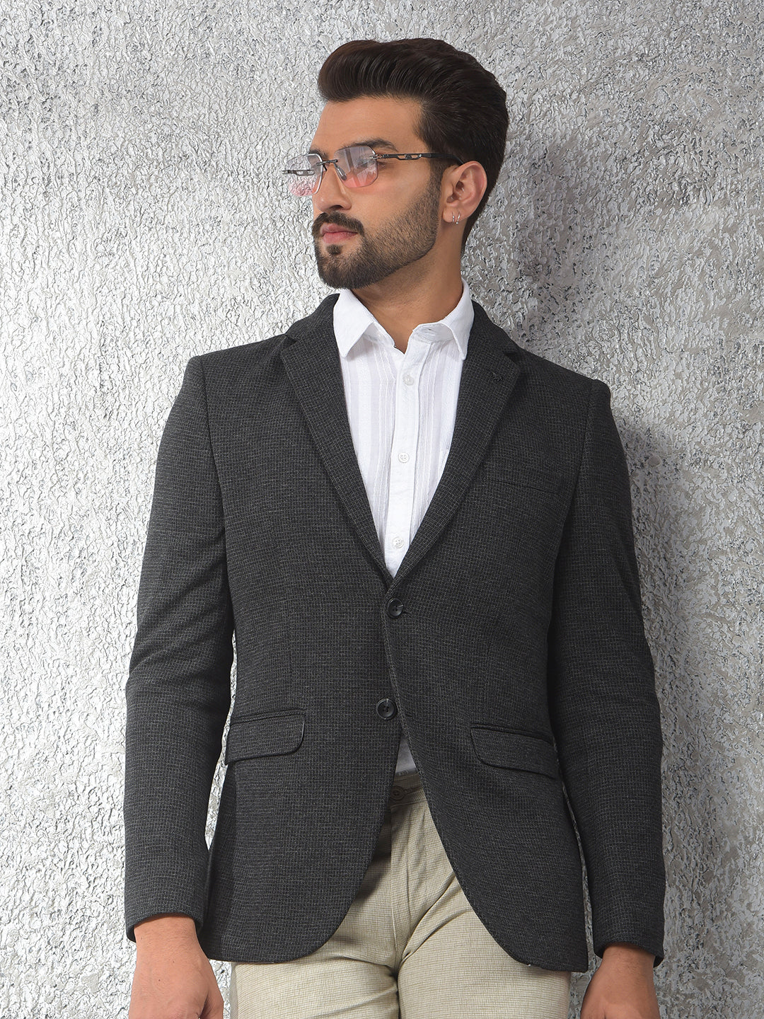 Grey Notched Lapel Single-Breasted Blazer