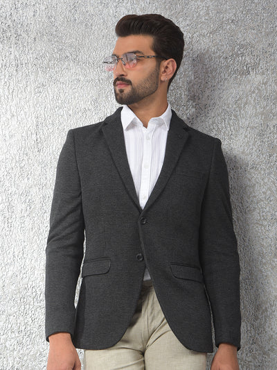 Grey Notched Lapel Single-Breasted Blazer