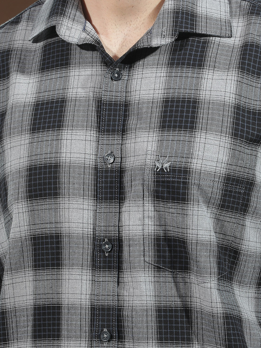 Navy Blue 100% Cotton Checked Shirt