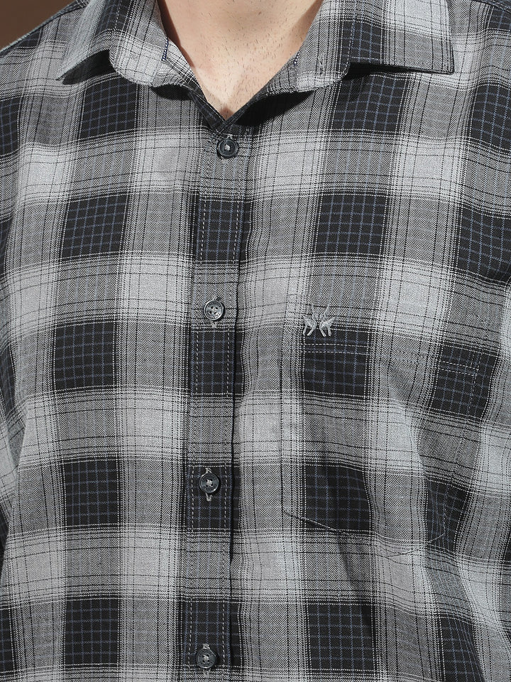 Navy Blue 100% Cotton Checked Shirt