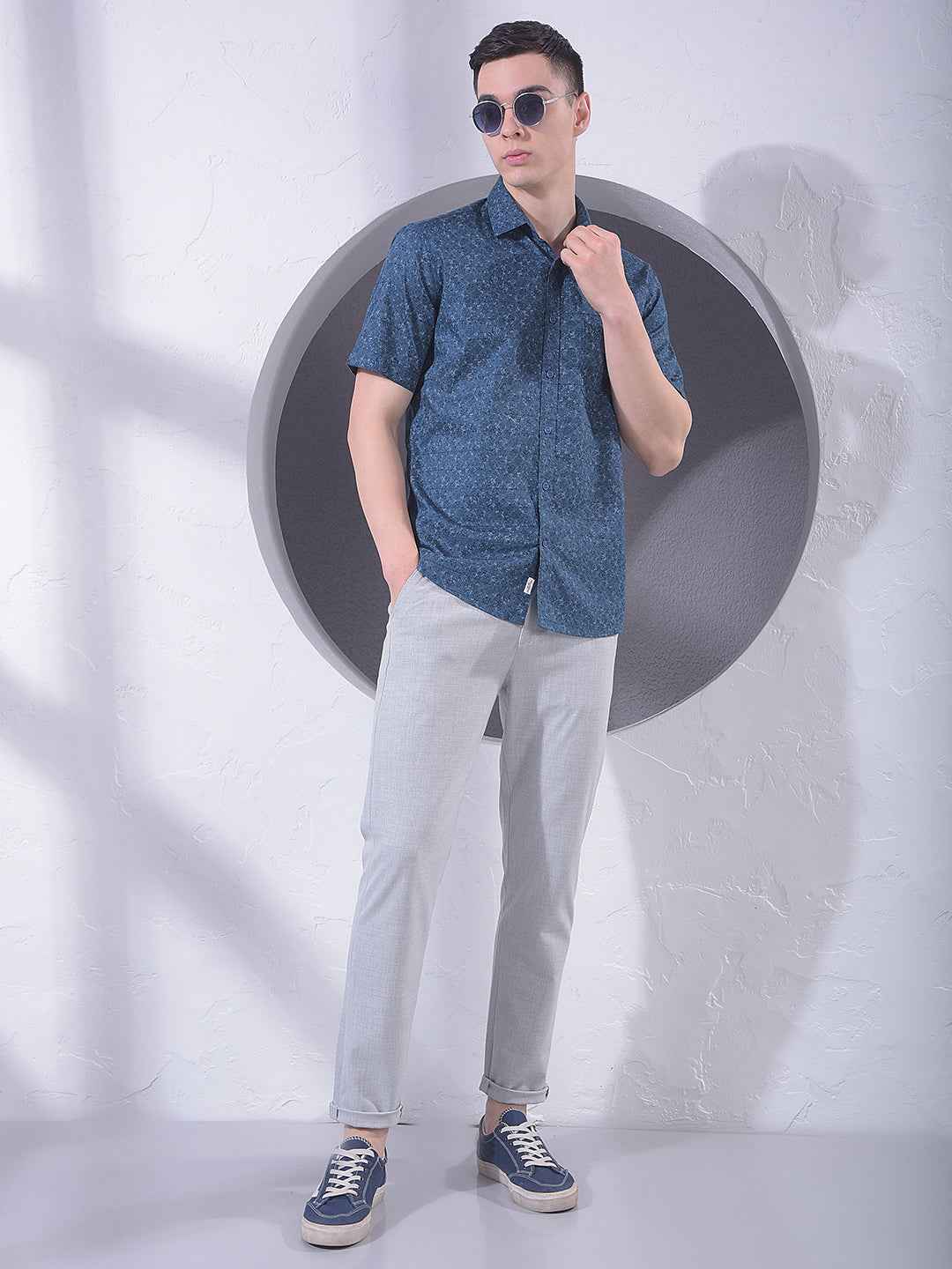 Blue Floral Print 100% Cotton Shirt