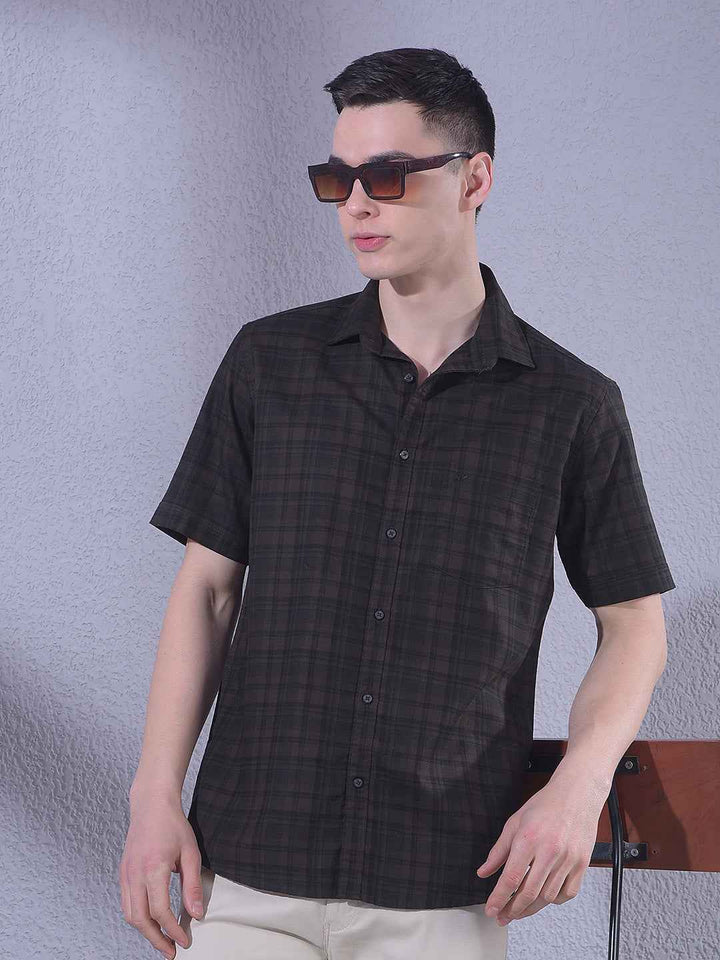 Brown 100% Cotton Checked Shirt