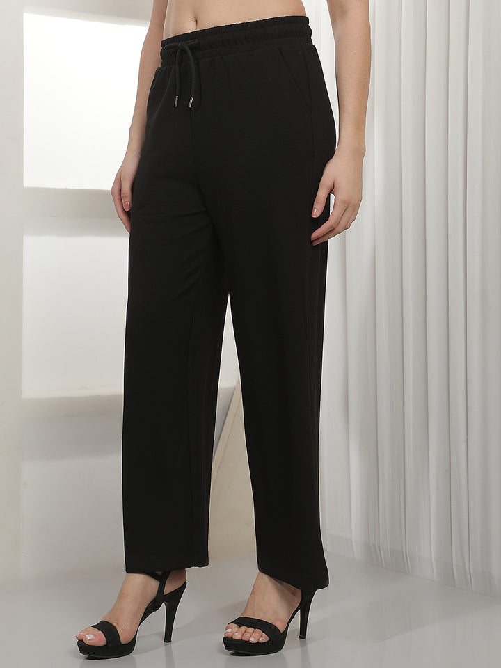 Structured Onyx Black Casual Trousers