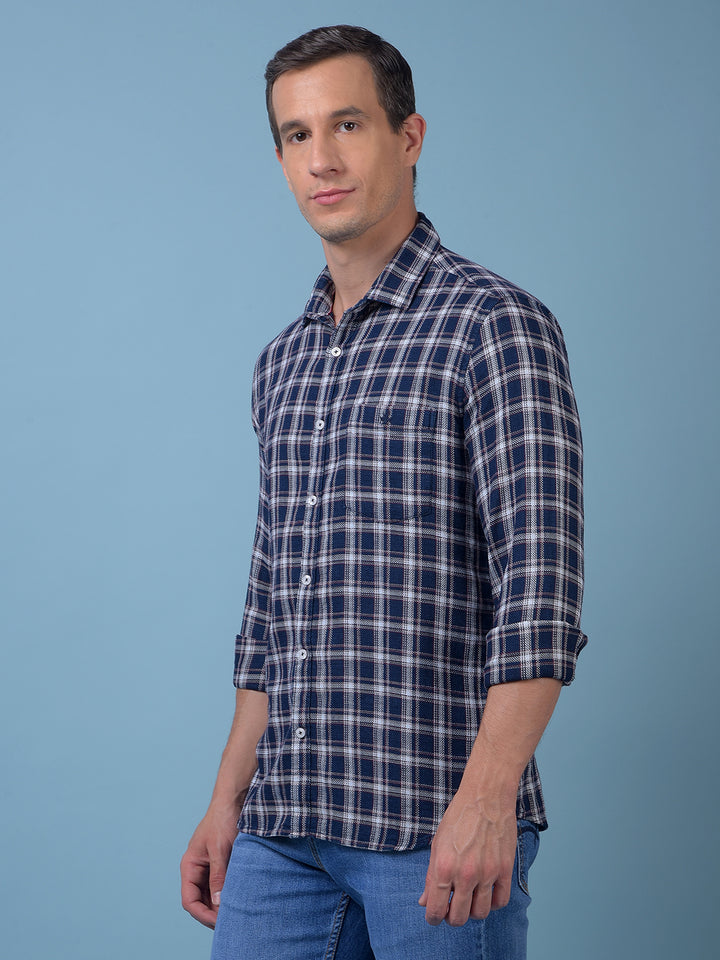 Navy Blue Checked 100% Cotton Shirt
