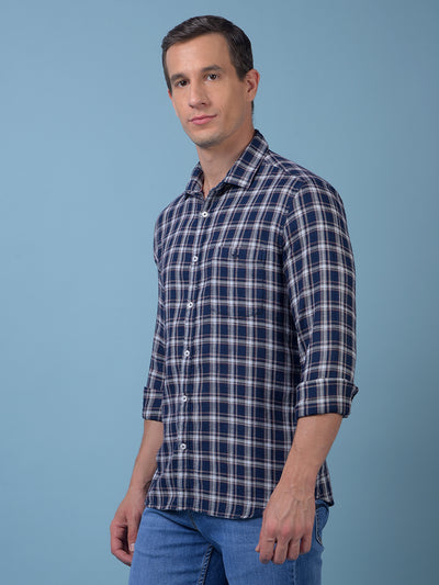 Navy Blue Checked 100% Cotton Shirt