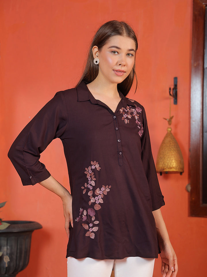 Urban Deep Wine Embroidered Top