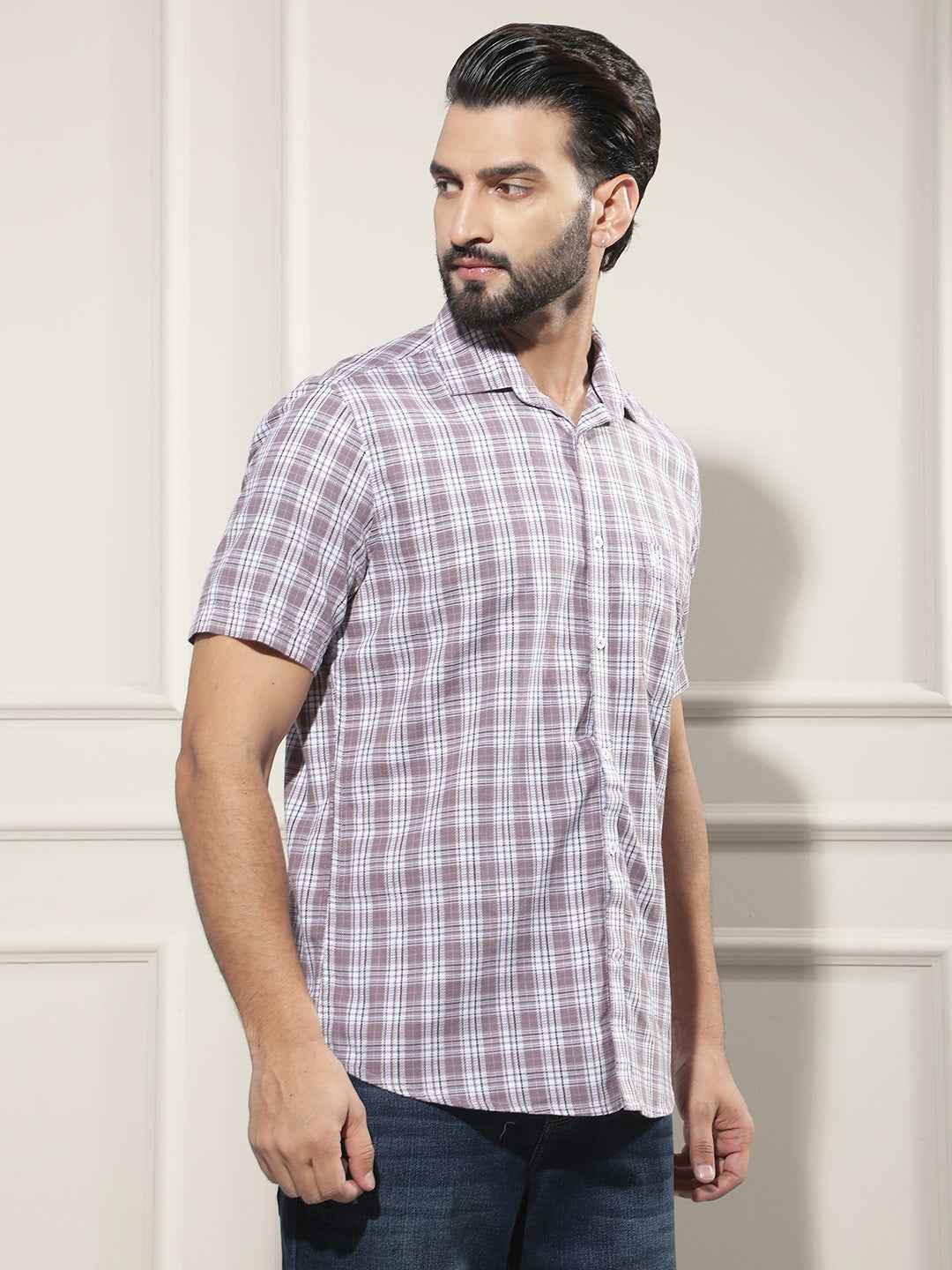 Purple 100% Cotton Checked Shirt