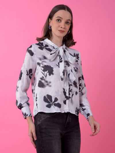 Black Floral Print Tie-Up Top
