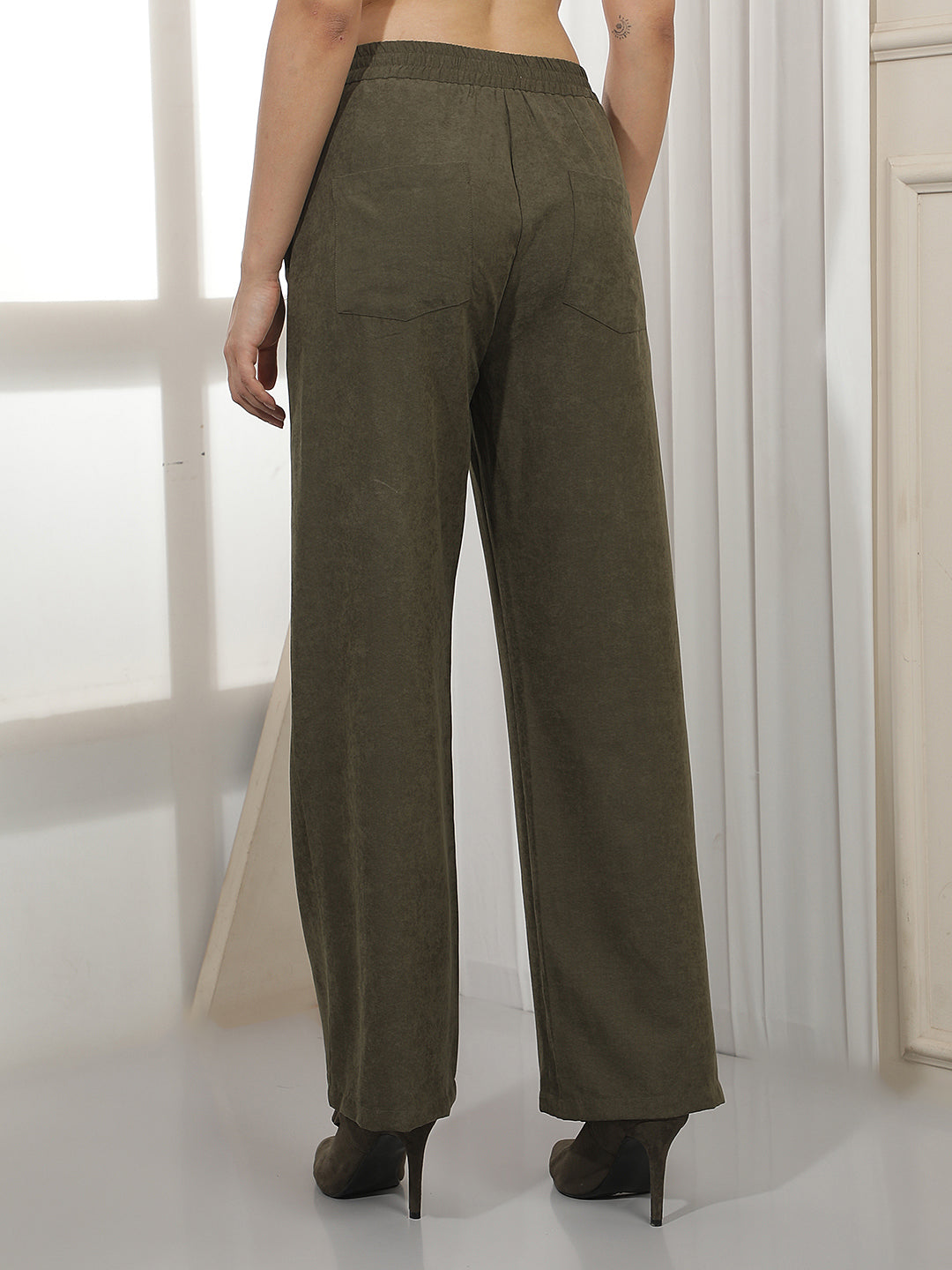 Olive Wide Leg Casual Trousers