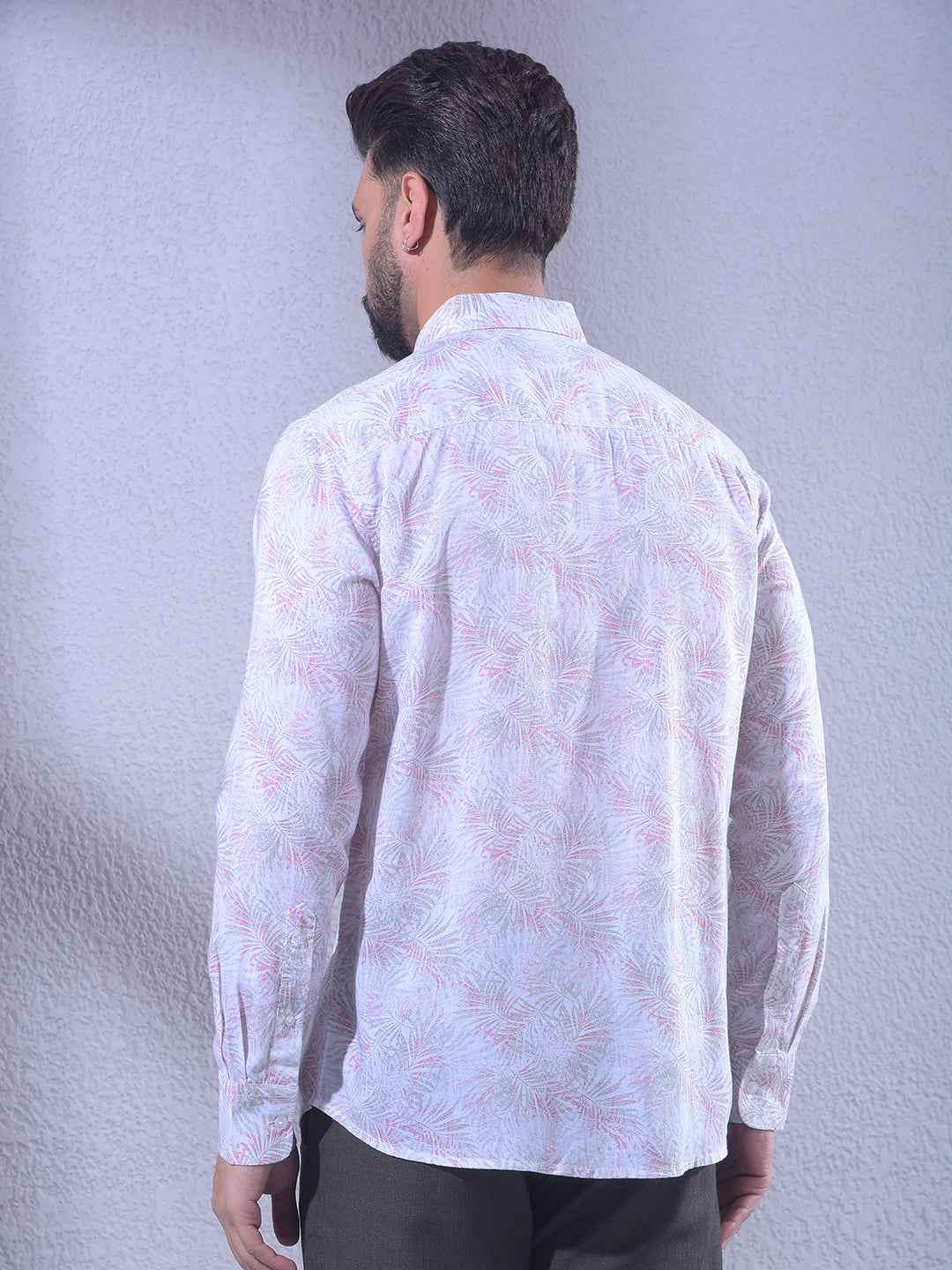 Pink Floral Print Linen Shirt