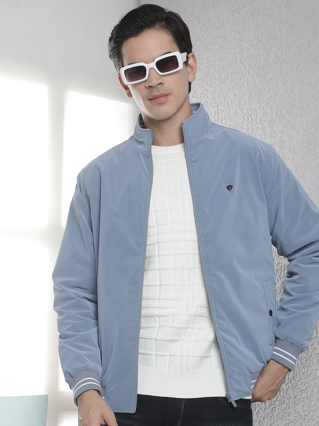 Structured Ocean Blue Puffer Jacket