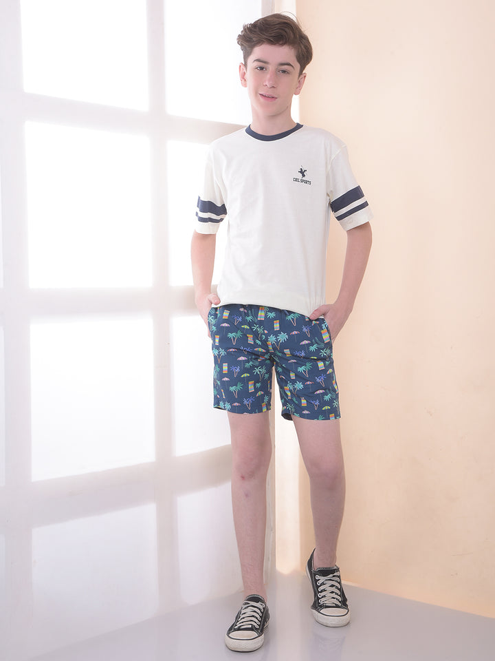 Navy Blue 100% Cotton Tropical Print Boxers