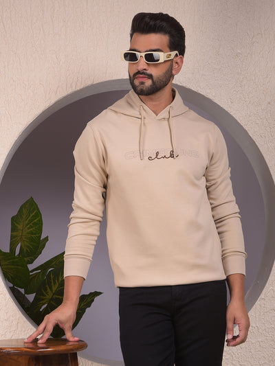 Beige Embroidered Hooded Neck Sweatshirt