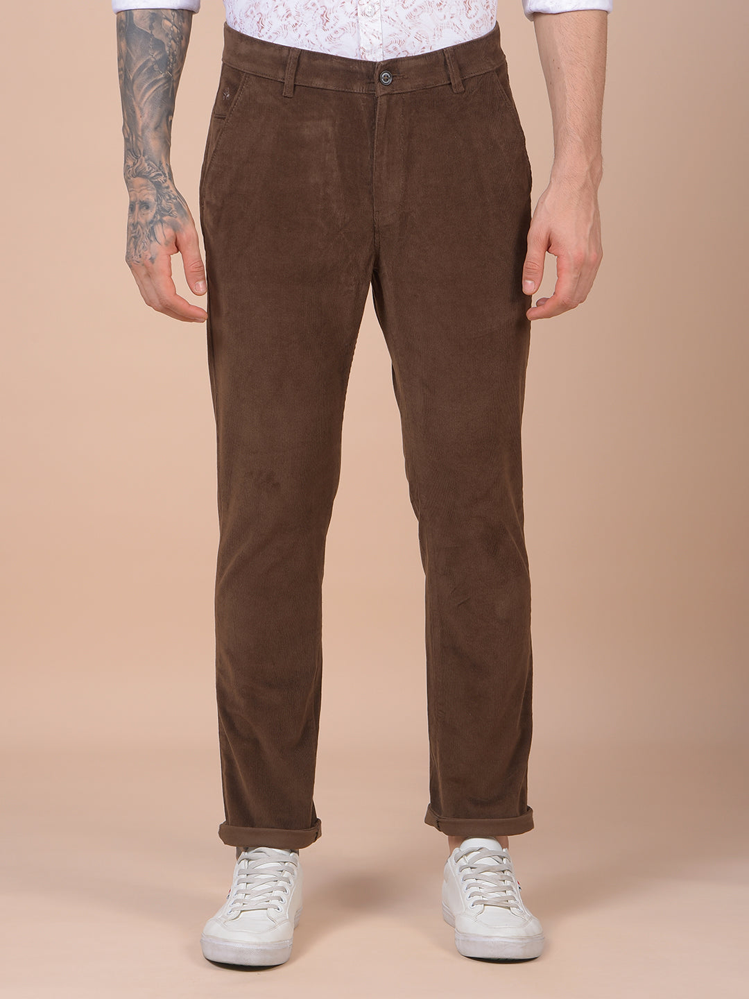 Brown Printed Corduroy Trousers