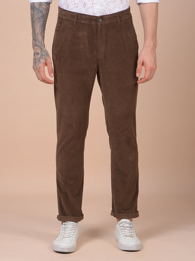Brown Printed Corduroy Trousers