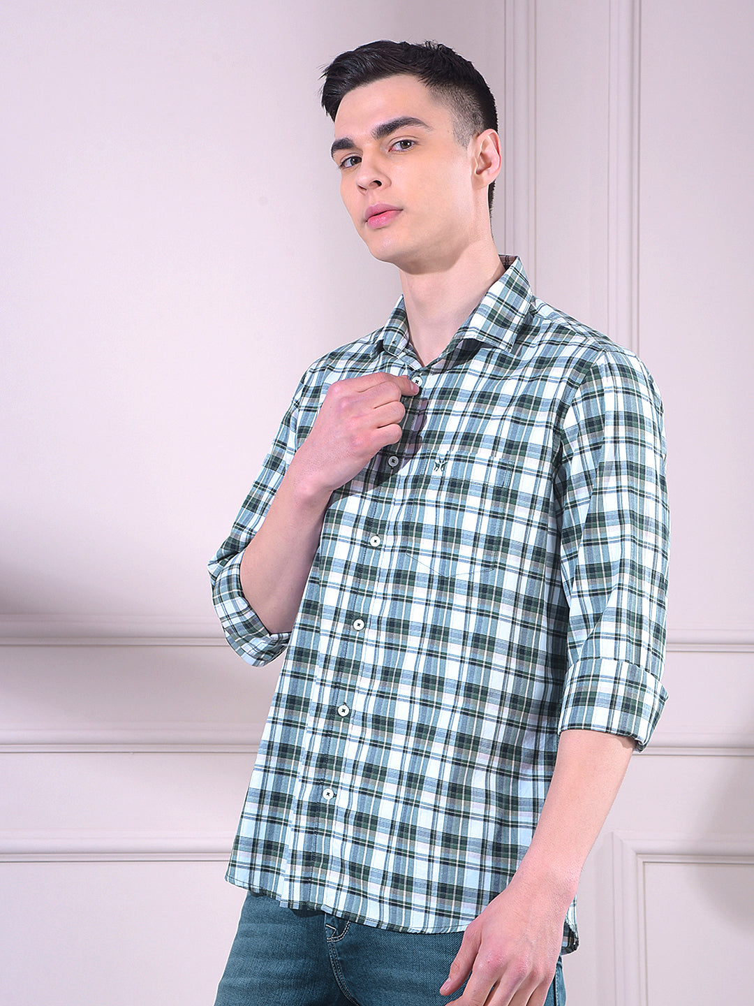 Green Checked 100% Cotton Shirt