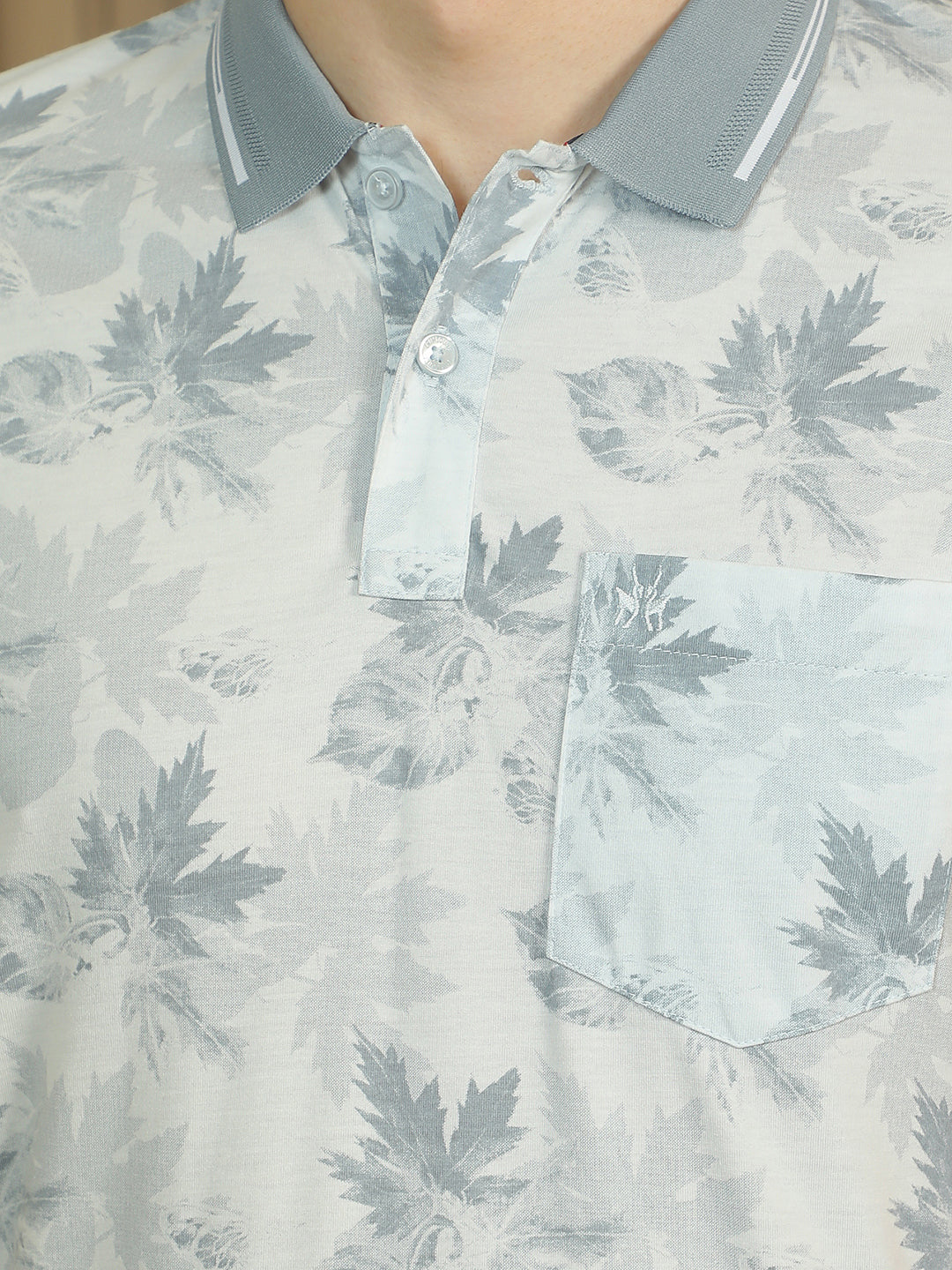 Blue Floral Print Polo Neck T-Shirt
