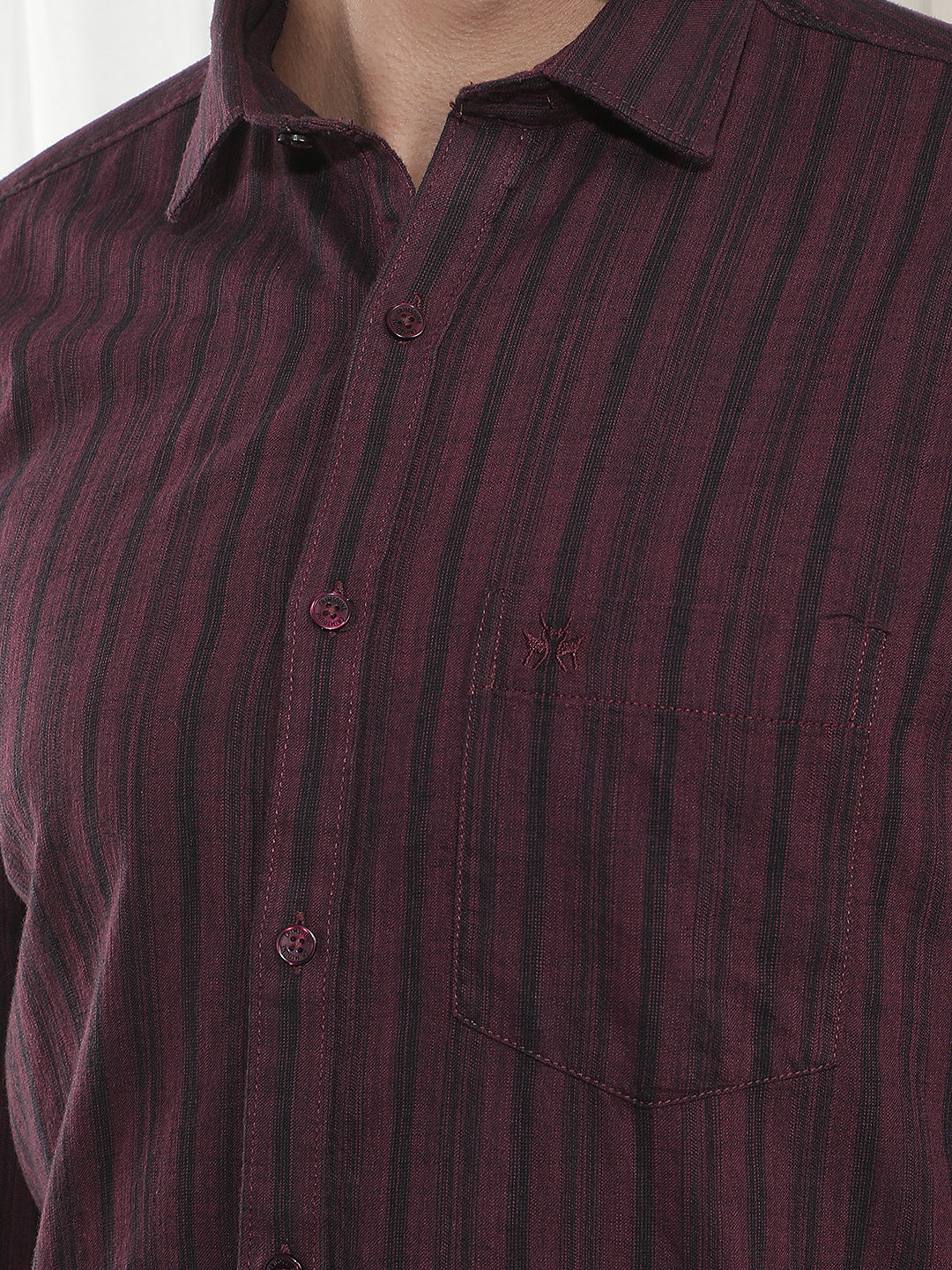 Maroon Vertical Striped 100% Cotton Shirt