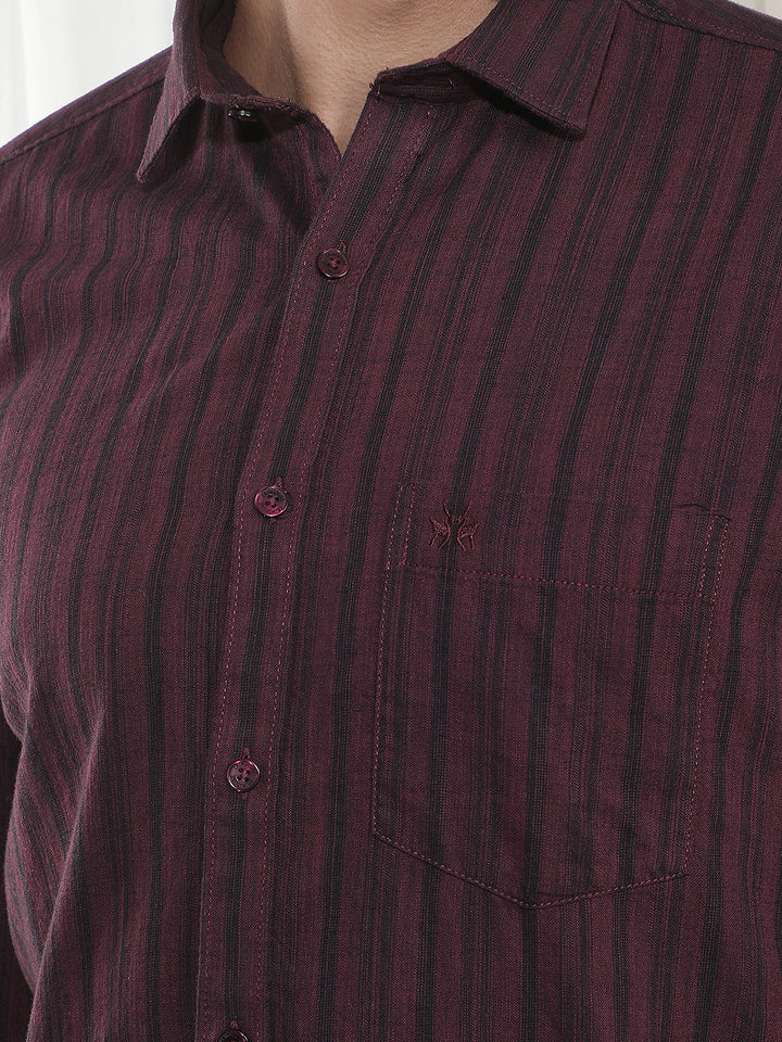Maroon Vertical Striped 100% Cotton Shirt