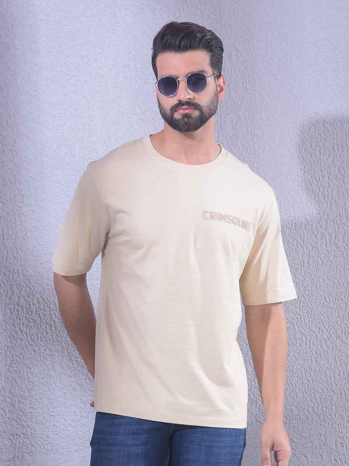 Beige 100% Cotton Oversize Brand Logo T-Shirt
