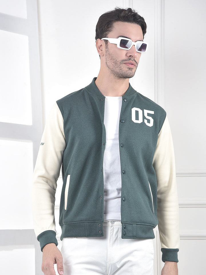 Green Color-Block Varsity Jacket