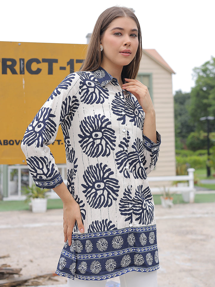 Navy Blue Floral Print Top