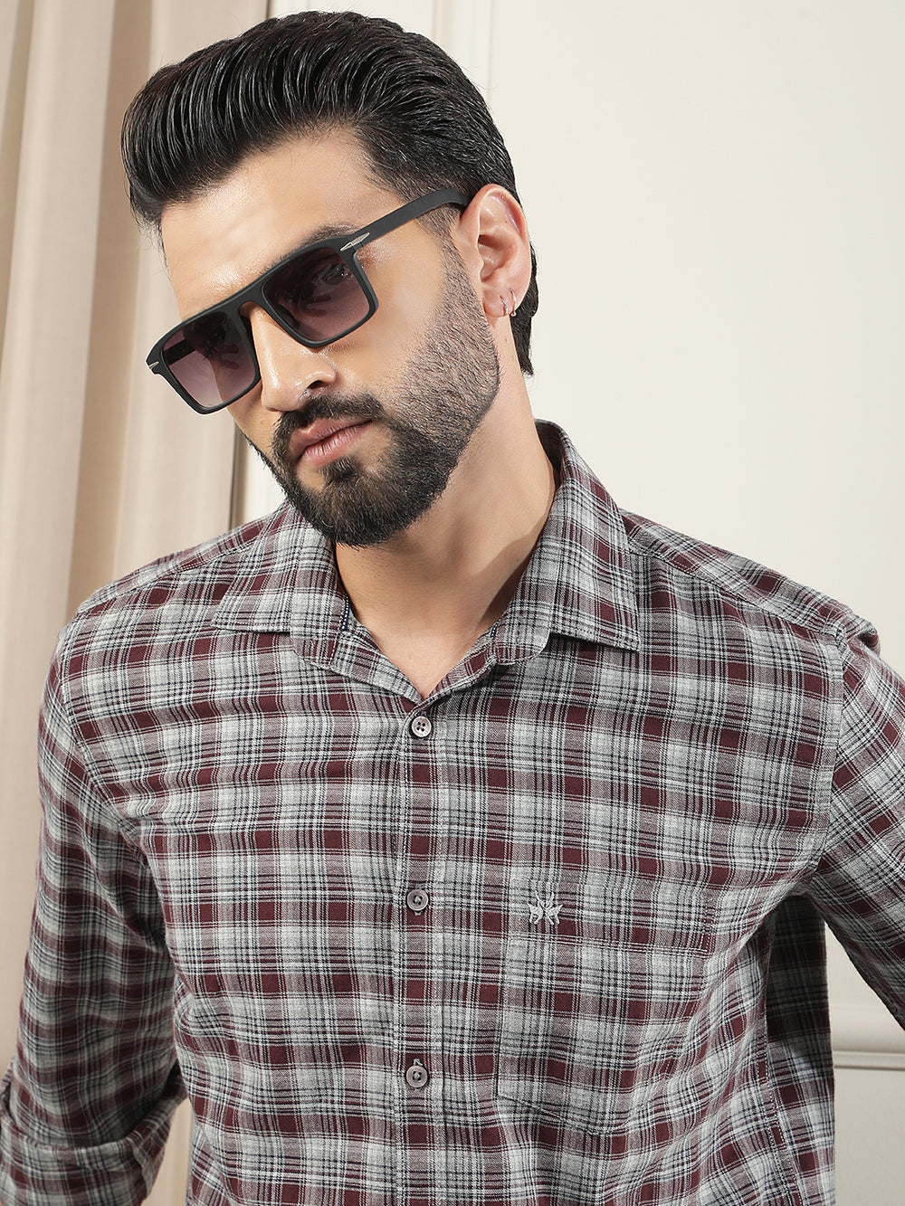 Purple Checked 100% Cotton Shirt