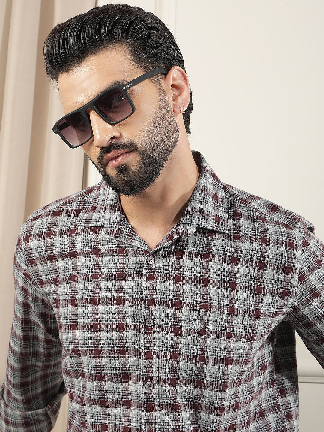 Purple Checked 100% Cotton Shirt