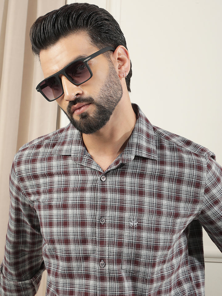 Purple Checked 100% Cotton Shirt