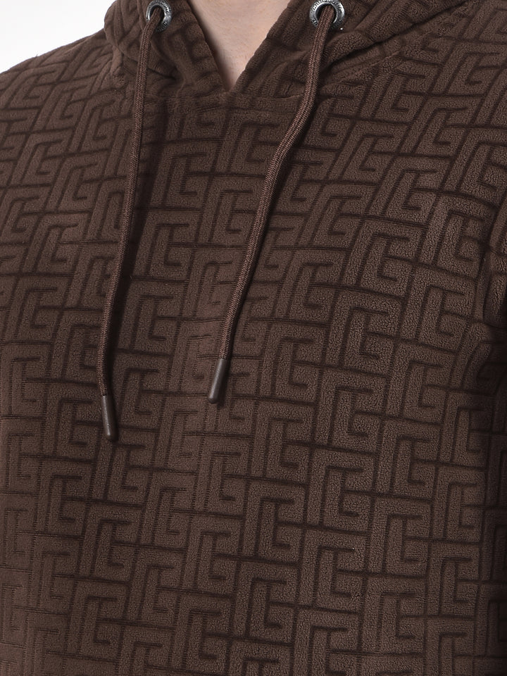 Brown Jacquard Hooded Neck Sweatshirt