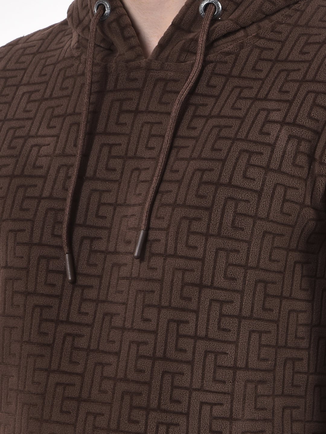 Brown Jacquard Hooded Neck Sweatshirt