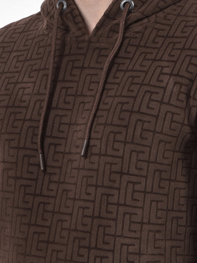 Brown Jacquard Hooded Neck Sweatshirt